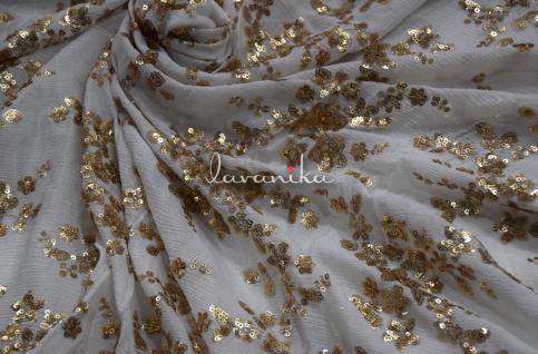 Sequin work Embroidery on dyeable Chinnon Chiffon Fabric DNo32515RFD
